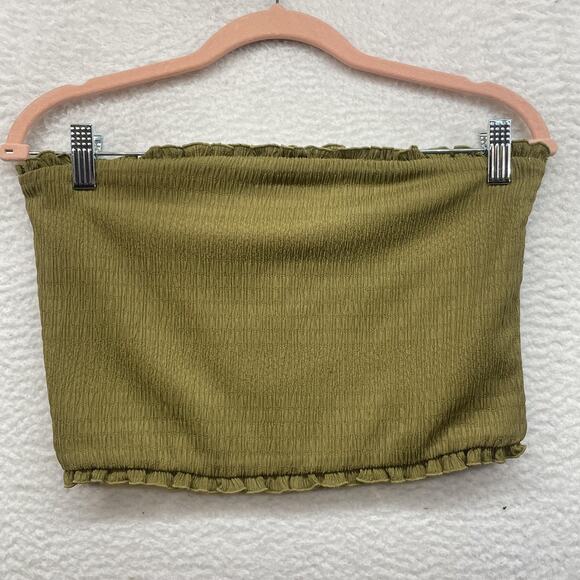 Free People Intimately Tube Top Womens Small Green Smocked Ruffle Bandeau Crop - Picture 1 of 9
